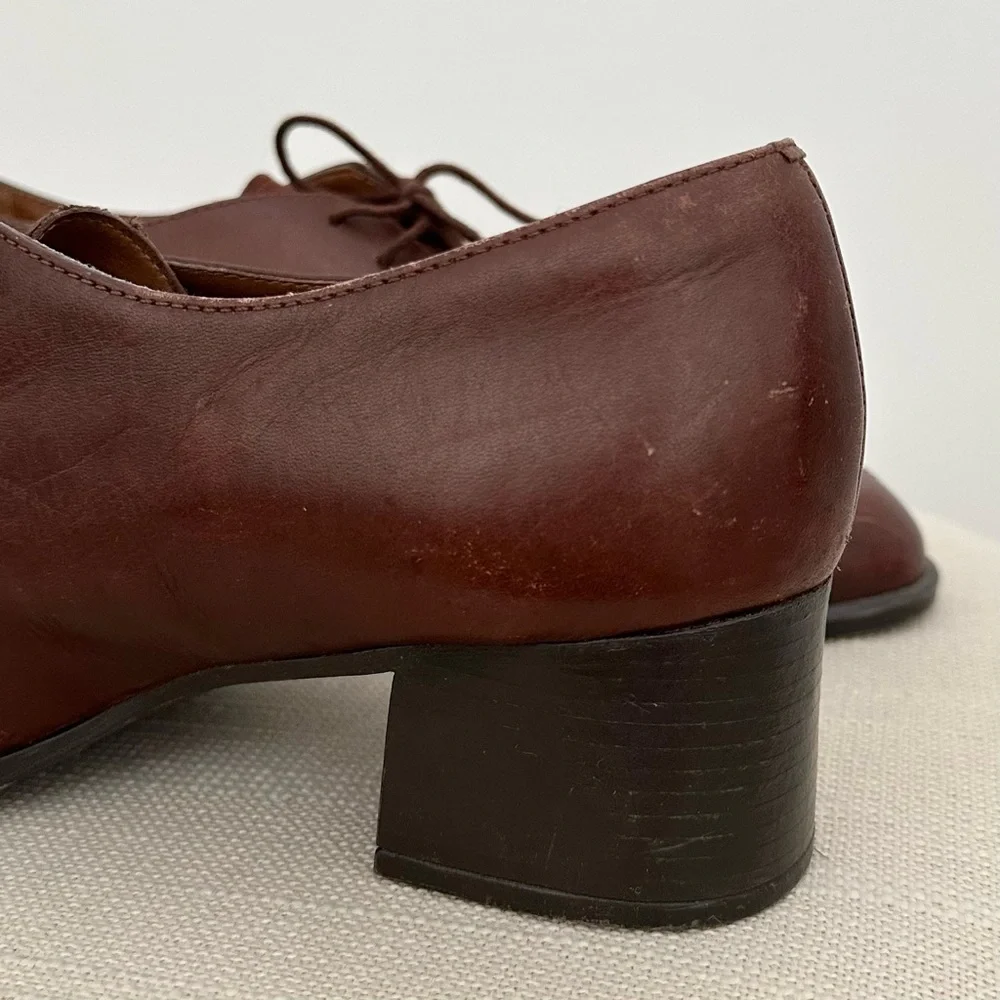 Vintage Brown Suede Leather Heeled Loafer Shoes- Preppy Collegiate Fall Office